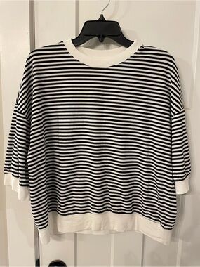 LA MIEL Black & White Striped Short Sleeve Shirt
